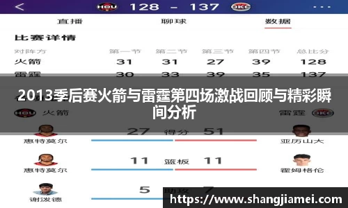 2013季后赛火箭与雷霆第四场激战回顾与精彩瞬间分析